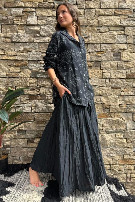 Cala Cushion Cotton Bandana Relaxed Shirt Black